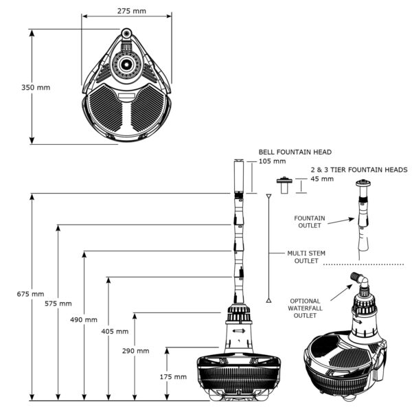 Pompe pour bassin jusqu'à 3000L avec fontaine et filtration UV