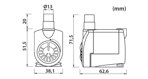 DIMENSIONI Pompe d'aquarium 600l/h